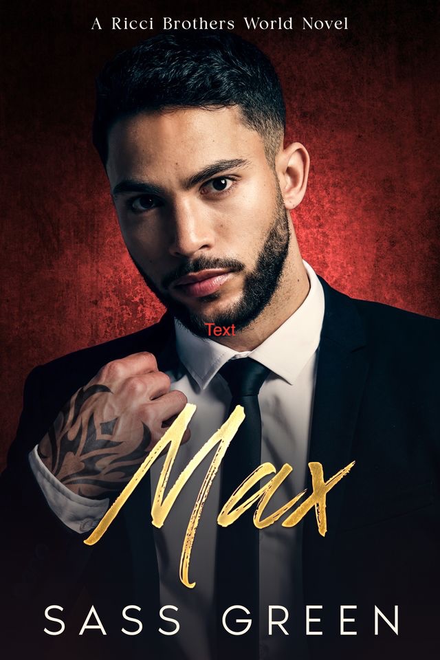 Book cover of Midnight Mafia: Max by Sass Green, mafia romance, tattooed man in a black suit against a deep red wall.