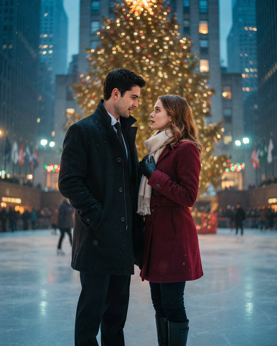 Cover of the book Billionaire's Romantic Christmas Romance featuring the billionaire Rhett and heroine Jane both pictured on the cover.